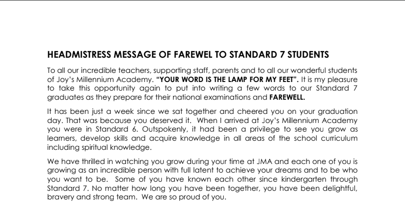 Headmistress Message